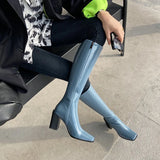 Amozae-Winter Short Plush Women Knee-High Boots Elegant Thick Heel Shoes Ladies Concise Square Toe Long Botas De Mujer-Platform boots