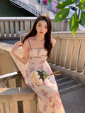 Amozae-dress to impress party dress nye outfits French rose floral suspender skirt for women in summer YM1510