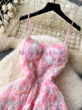 Amozae-back to school outfits French Chic Mesh Flower Formal Occasion Dresses Pretty Strapless Pink Party Dress Women New Design Ball Gown Robe Clothing 2025