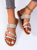 Amozae-Flat Heel Rhinestone Casual Sandals