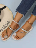 Amozae-Rhinestone Decor Flat Sandals