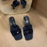 Amozae-Shoes Ladies' Slippers Low Slipers Women Thin Heels Luxury Slides Square Toe Heeled Mules Butterfly-Knot 2025 Designer Summer