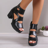 Amozae-Women's Solid Color Block Heeled Sandals, Fashion Open Toe Dress Pumps, Stylish Back Zipper Heels