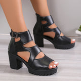 Amozae-Women's Solid Color Block Heeled Sandals, Fashion Open Toe Dress Pumps, Stylish Back Zipper Heels