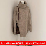 christmas outfit men Chic Lazy Turtleneck Warm Pullover Mid-Length Knitted Top for Women