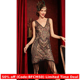 christmas outfit men Vintage Masquerade V-neck High-End Dress Party Sequined Tassel Dress