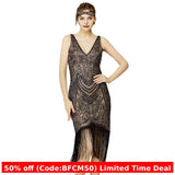 christmas outfit men Vintage Masquerade V-neck High-End Dress Party Sequined Tassel Dress