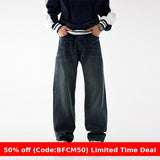 90s streetwear New Loose Straight Jeans Men's American Retro Lazy High Street Casual Wide-Leg Pants