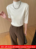 brown fur boots outfit Sinan High-End Commuter Elegant Simple Half Turtleneck Shoulder Slimming 3/4 Sleeve Sweater Sn6269