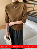 brown fur boots outfit Sinan High-End Commuter Elegant Simple Half Turtleneck Shoulder Slimming 3/4 Sleeve Sweater Sn6269