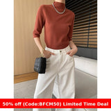 brown fur boots outfit Sinan High-End Commuter Elegant Simple Half Turtleneck Shoulder Slimming 3/4 Sleeve Sweater Sn6269