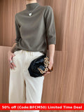 brown fur boots outfit Sinan High-End Commuter Elegant Simple Half Turtleneck Shoulder Slimming 3/4 Sleeve Sweater Sn6269