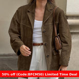 90s streetwear 2024 Autumn and Winter Brown Brushed Vintage Lapel Loose Suede Jacket Women's Maillard Suit