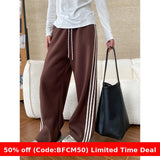 1980s fashion trends American Style Street Style Fashionable Side Striped Drawstring Elastic High Waist Fleece-lined Wide Leg Sports Pants 