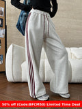 1980s fashion trends American Style Street Style Fashionable Side Striped Drawstring Elastic High Waist Fleece-lined Wide Leg Sports Pants 