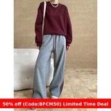 1980s fashion trends American Style Street Style Fashionable Side Striped Drawstring Elastic High Waist Fleece-lined Wide Leg Sports Pants 