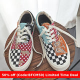 shoes Pochuan Canvas Shoes Women's Cashew Flower Chessboard Plaid Low-Top Couple's Men's and Women's Shoes Retro Women's Board Shoes