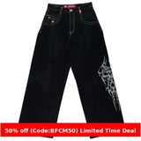 1980s fashion trends E-Commerce Loose Jeans Hip Hop Rock Embroidery Street Retro Harajuku High Waist Wide Leg Jeans