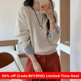 business casual outfits Korean Style Loose plus Size Sweater Women's Pullover round Neck Lazy Style Color Matching Long Sleeve Sweater Autumn and Winter Thickened