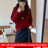 business casual outfits Korean Style Loose plus Size Sweater Women's Pullover round Neck Lazy Style Color Matching Long Sleeve Sweater Autumn and Winter Thickened