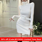 business casual outfits Fashion Collar Knitted Dress Women's Spring-Level Slim-Fit Sweater Bottoming Hip Skirt