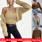 business casual outfits Short Sweater Coat Wild Wind Sling Suit Thick Soft Navel Sling Small Sweater Two-Piece Set