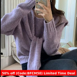 business casual outfits Autumn and Winter Loose Korean Chic Retro Simple round Neck Women's Knitted Pullover Sweater + Shawl Two-Piece Set