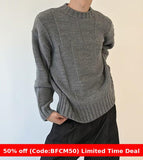 winter outfits men Autumn and Winter Retro Stitching round Neck Sweater Men's Street Loose Couple Knitted Top Men