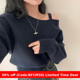 winter outfits men Chic Spring and Autumn Retro Elegant Oblique Collar off-the-Shoulder Design Loose Casual Long Sleeve Sweater Sweater for Women