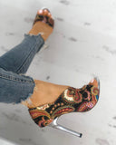 Amozae-2024 Women High Heels Sandals Woman Fashion Summer   Female Peep Toe High-Heeled Shoes Open Toe Ethnic Print Party Sandals