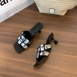 Amozae-Shoes Ladies' Slippers Low Slipers Women Thin Heels Luxury Slides Square Toe Heeled Mules Butterfly-Knot 2025 Designer Summer
