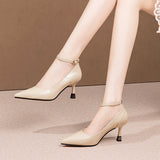 Amozae-2023 Fashion Women Patent Leather Thin High-heel Single Shoes Lady Pointed Toe  Spring Autumn Buckle Strap Office Stiletto Pumps
