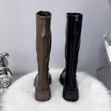 Amozae-Vintage Women Knee High Boots Fashion Platform Thick Heel Shoes Autumn Winter Ladies Knight Long Botas De Mujer-Platform boots