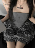 Amozae-nye outfits back to school dress  Strapless Double Breasted Ruffle Tiered Mini Dress