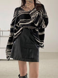 Amozae-Fall Outfits -Oversized knit sweater with stripes- Streetwear y2k outfits Fall Outfits Christmas Thanksgiving Gift New Year's Eve