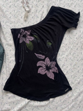 Amozae-Vintage Punk Sexy T Shirt Women Clothes 90S Summer Flower Off Shoulder Gothic Casual Slim Tees Girl Crop Femme T shirts Y2k Tops