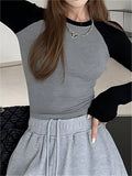 Amozae-Fall Outfits -Raglan sleeve rib crop top- Streetwear y2k outfits Fall Outfits Christmas Thanksgiving Gift New Year's Eve