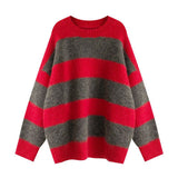 fall outfits women Women's Knitwear Autumn and Winter New Lazy Style Contrast Color Striped Loose round Neck Long Sleeve Sweater Early Autumn Top