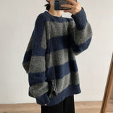 fall outfits women Women's Knitwear Autumn and Winter New Lazy Style Contrast Color Striped Loose round Neck Long Sleeve Sweater Early Autumn Top