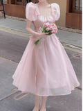 Amozae-dress to impress party dress nye outfits Pink backless dress for women summer puff sleeve long dress YM1503