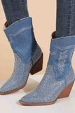 Amozae-Rhinestone Mid-Calf Pointed Toe Western Cowboy Boots