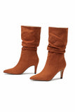 Amozae-Suede Pointed Toe Pleated Stiletto Heels Ankle Boots