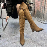 Amozae-Winter Modern Women's Over The Knee Boots Fashion Pointed Toe Long Bootties Designer Thick Heels Botas De Mujer-Platform boots