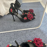 Amozae-kawaii shoes Elegant Woman Heeled Shoes Black Heels for Women Gothic Lolita Red and Black Halloween Shoes Ladies Footwear Pointed Toe prom shoes