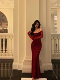 Amozae-dress to impress party dress nye outfits Sexy Spaghetti Straps Red Lace Velvet Prom Dress Evening Dress With Gloves YM1727