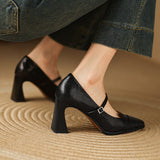 Amozae-French Chic Women's Mary Jane Flats Vintage Square Toe High Heels Shoes Casual Elegant Pumps for Dresses Spring Autumn Comfort