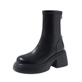 Amozae-Black Platform Women Ankle Boots Fashion Soft Leather Shoes Autumn Winter Thick Heel Women's Short Booties-Platform boots