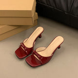 Amozae-Shoes Ladies' Slippers Low Slipers Women Thin Heels Luxury Slides Square Toe Heeled Mules Butterfly-Knot 2025 Designer Summer