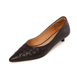Amozae-2023 Women New Fashion Spring Autumn Low Thin Heels Shoes Office Ladies Pointed Toe Shallow Elegant Genuine Leather Party Pumps