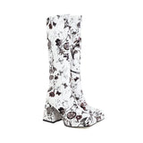 Amozae-Back To School Gifts Colorful Floral Square Toe Boots